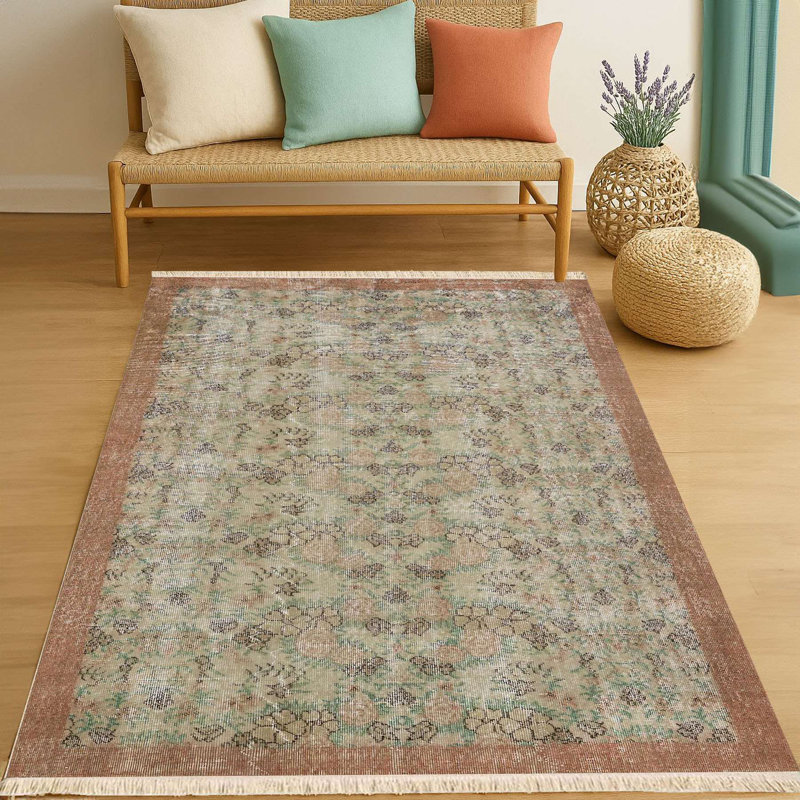 Faded Sage & Terracotta Oriental Area Rug