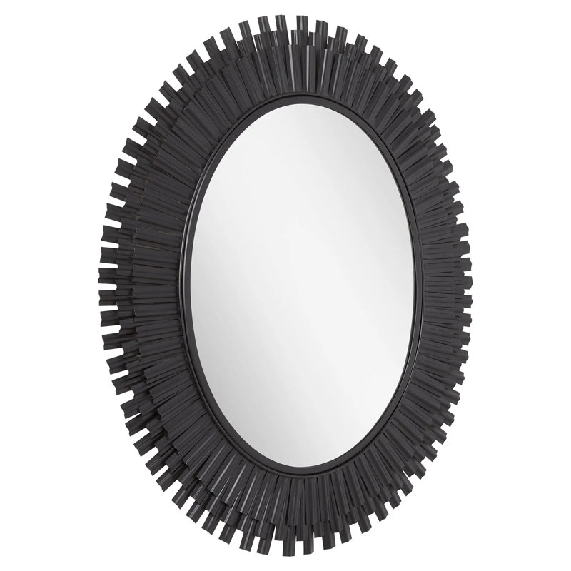 Textured Black Round Iron Framed Bathroom Vanity Mirror