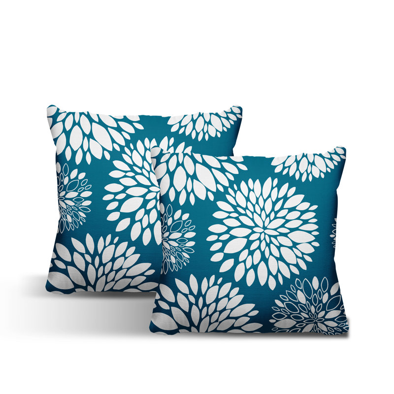 Floral Outdoor Reversible Throw Pillow, 17W" x 17H", Turquoise