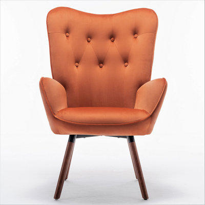 Mid-Century Modern Wingback Accent Chair, Button-Tufted Polyester Fabric Armchair with Solid Wood Splayed Legs for Living Room Bedroom Home Office