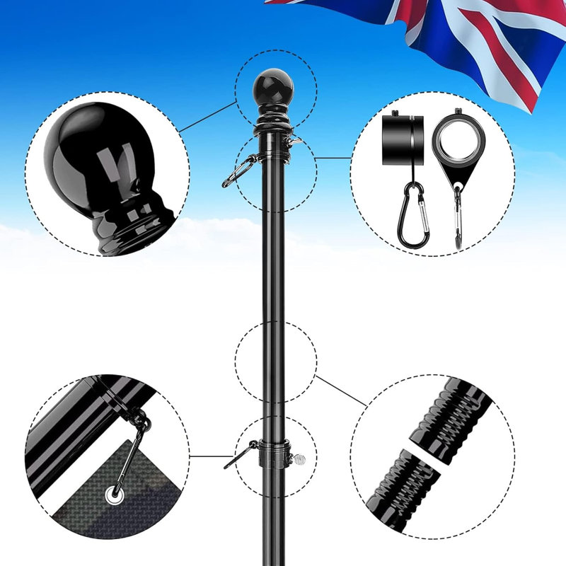 6ft Adjustable Stainless Steel Flagpole Kit With Wall Bracket — Rotating Anti-rust Flag Pole For Garden, House & Commercial Use