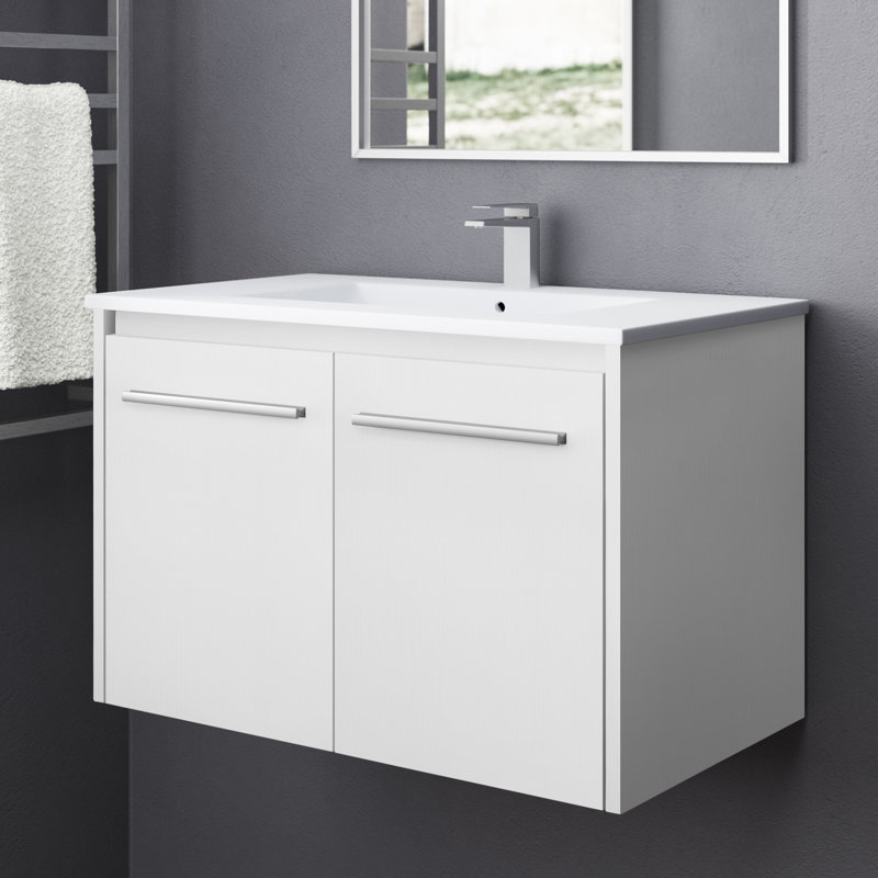 Agostini 30'' Single Bathroom Vanity with Resin Top, White