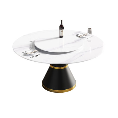 59.87" Sintered Stone Table With Black Carbon Steel Base - Accommodates 6 To Burns, Stains, And Scratches Round Dining 31.5" Turntable Top, ,