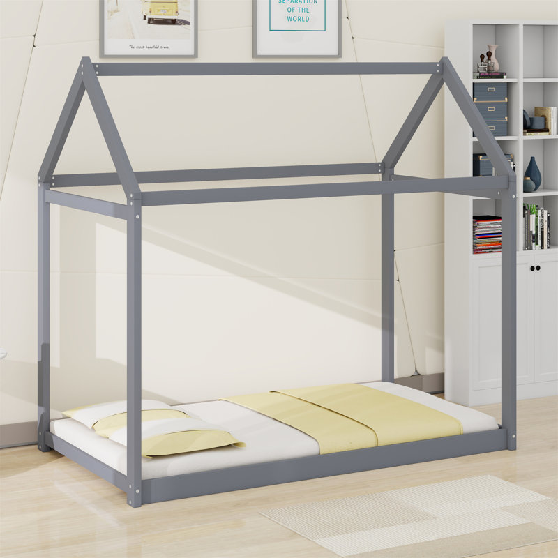 Lit maison en bois, gris