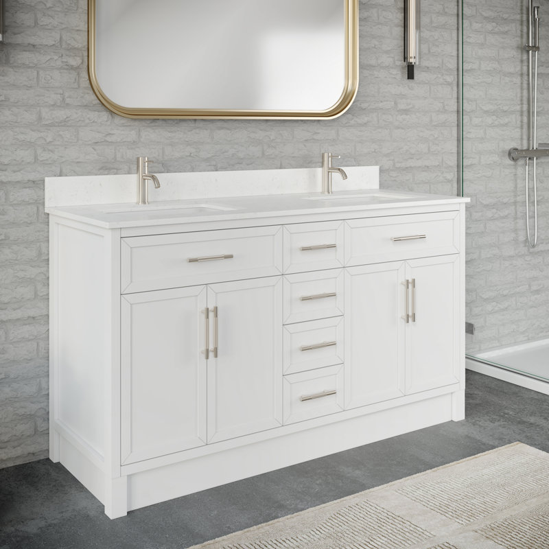 Ensemble de meuble-lavabo blanc en bois massif l 60 po x P 22 po Blakely II, Blanc, 60"