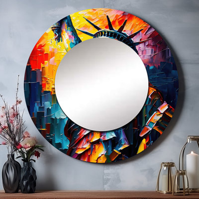 Colourful Liberty Statue II - Buildings & Cityscapes Round Mirror Wall Decor_MTMIR58145
