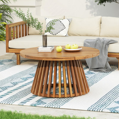 Table basse d'extérieur en bois d'acacia pour le patio, table basse ronde pour la cour arrière, pelouse, balcon, finition teck