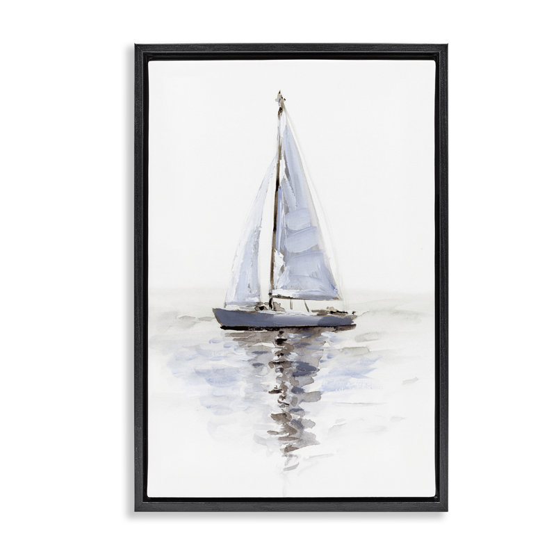 Toile flottante encadrée Minimal Sailboat Reflection par Victoria Barnes, H 25 po x l 17 po, Cadre flottant noir de jais