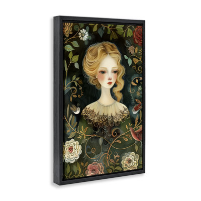 Victorina Woman with Florals Floating Frame, design by The Dutch Lady