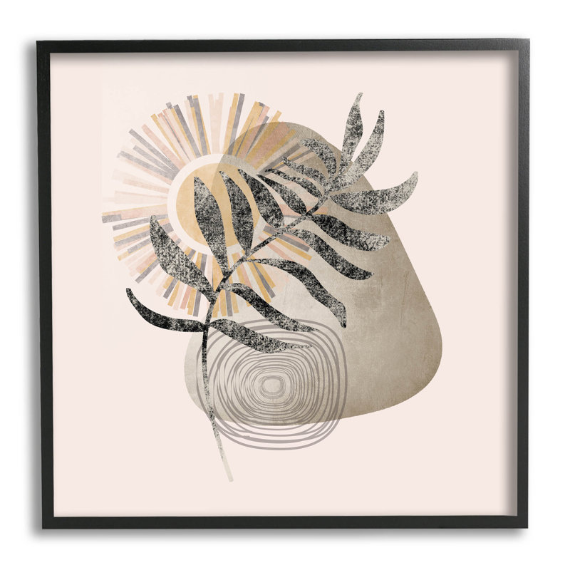 Art moderne sur bois de feuilles de bohème moderne par Lil 'Rue, Giclée encadrée noir minuit, H 12 po x l 12 po x P 1,5 po