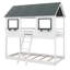 Lit superposé simple au-dessus de simple avec toit et fenêtre, lit superposé en bois de style maison avec barrière de sécurité et échelle