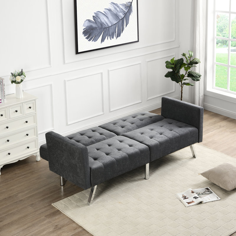 Canapé en lin pliant gris foncé pour un look compact et respirant, H 29,74 po x l 30,74 po x P 72,62 po, Gris foncé