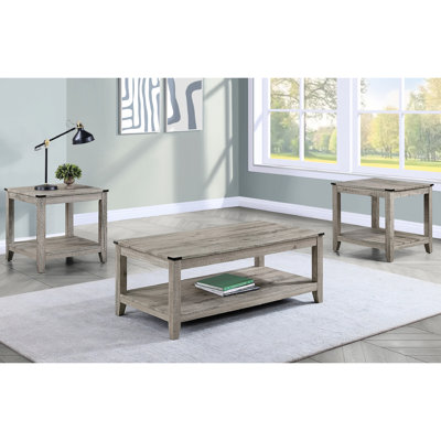 Rustic Grey Brown Living Room Table : Rectangular Coffee & 2 Square End Tables In Retro Style 3 Wooden