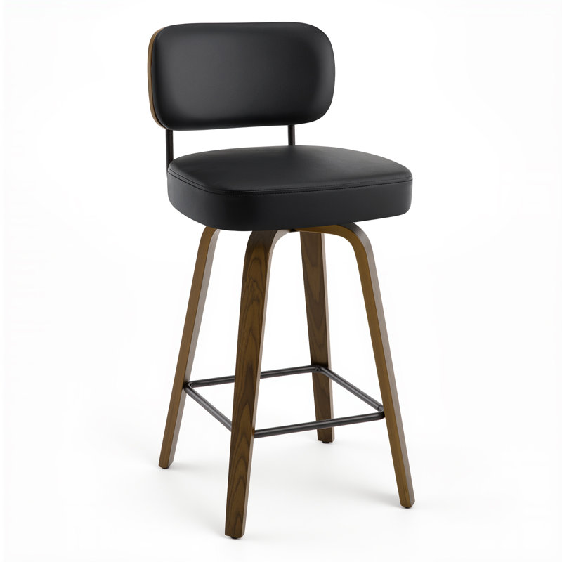 Tabouret de bar et de comptoir pivotant Loranza, Noir, Tabouret de comptoir (siège d'une hauteur de 26 p, Brun