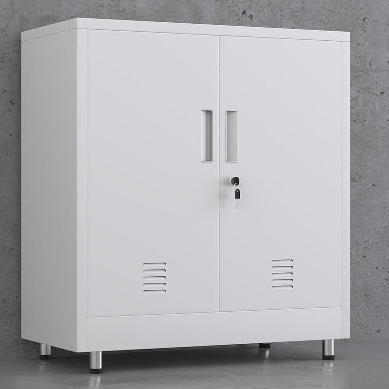 Small Lockable Sideboard Buffet Cabinet with Locking Doors and Adjustable Shelf, for Home Office Hallway Entryway (White)