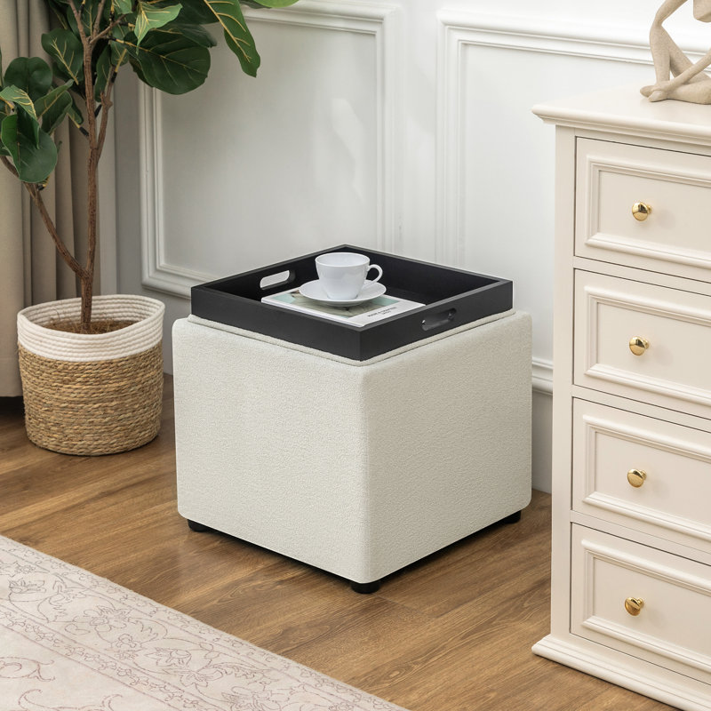 Ciocia Upholstered Ottoman, Light Beige