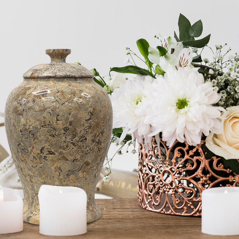 Natural Marble Decorative Urn, Adult Size, Morganstein, Moss Green