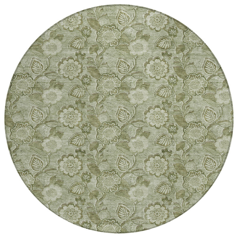 Machine Washable Indoor/Outdoor Xhevrie Aloe Rug, Round 8'