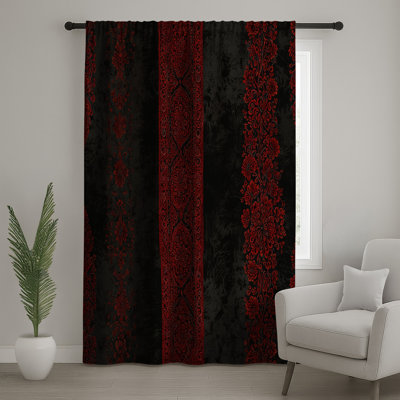 Rideaux de fenêtre rouges et noirs à motif floral, voilages et voilages à motif floral - 1 panneau