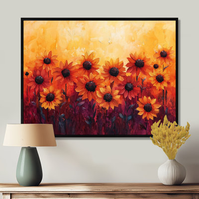 Dominador Vivid Red Sunset Hues Sunflowers Filed II - Tournesols, art mural