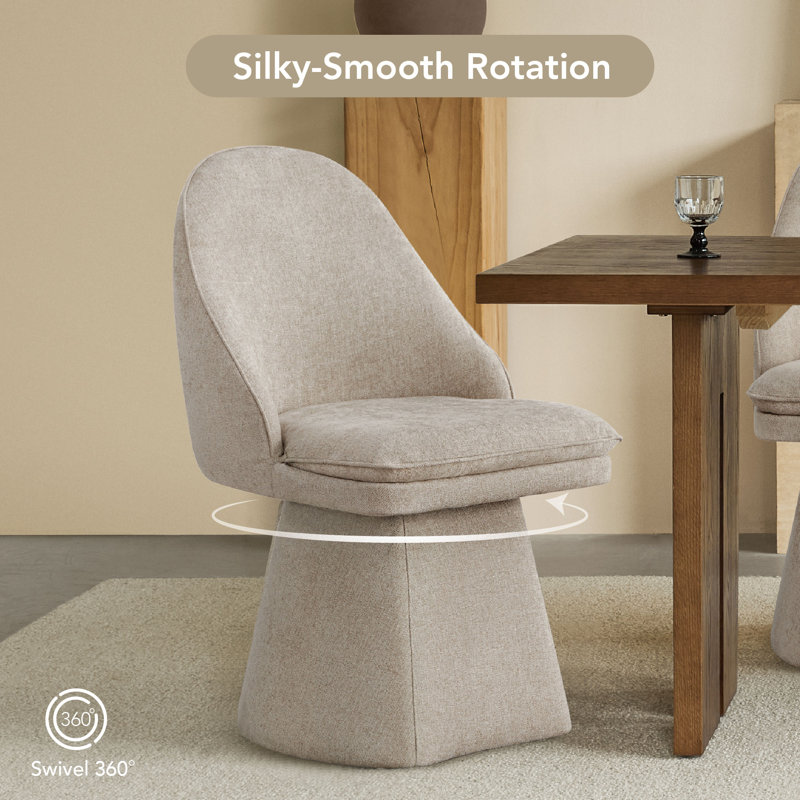 Lomena Swivel Fabric Upholstered Dining Chair, Khaki