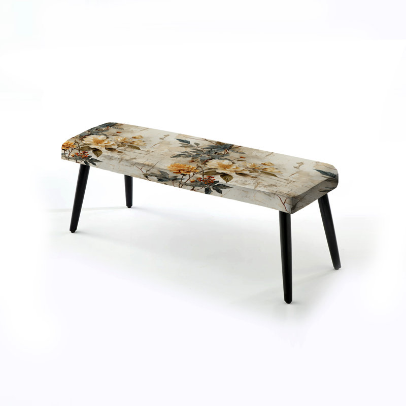 Banc rembourré floral noir, Vintage Beige Floral Country Home Charm