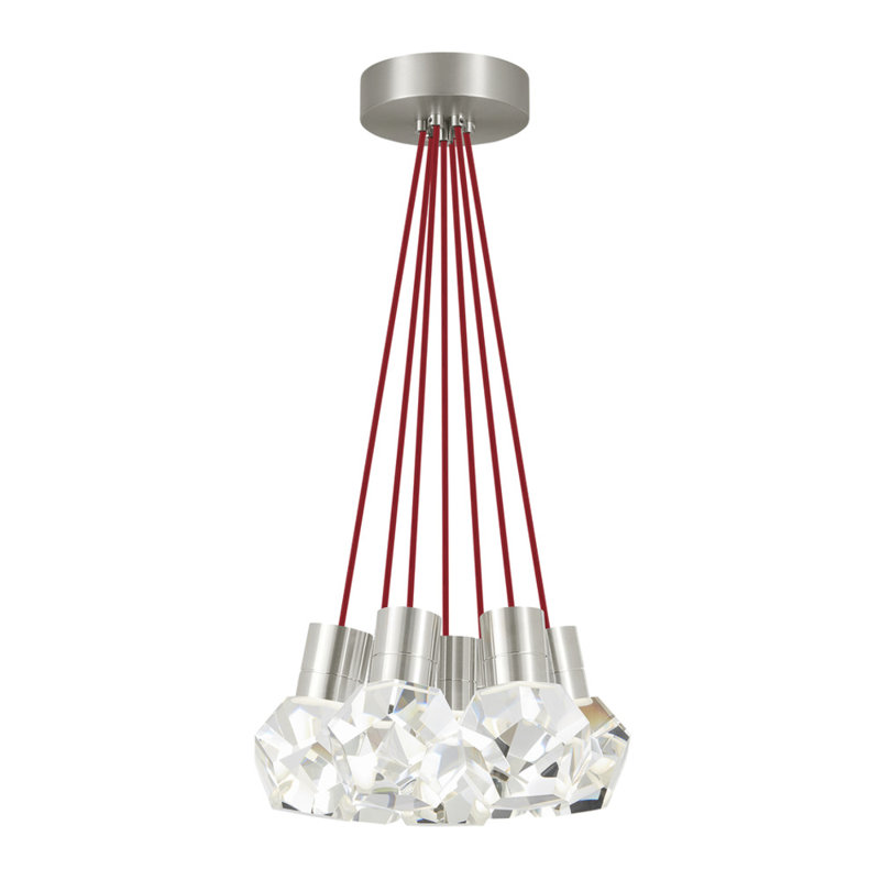 Kira 7 - Light LED Pendant, Satin Nickel/Red