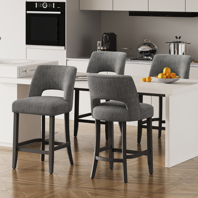 Upholstered Counter Height Bar Stool With Solid Wood Legs Set Of 4, 4, Dark Gray