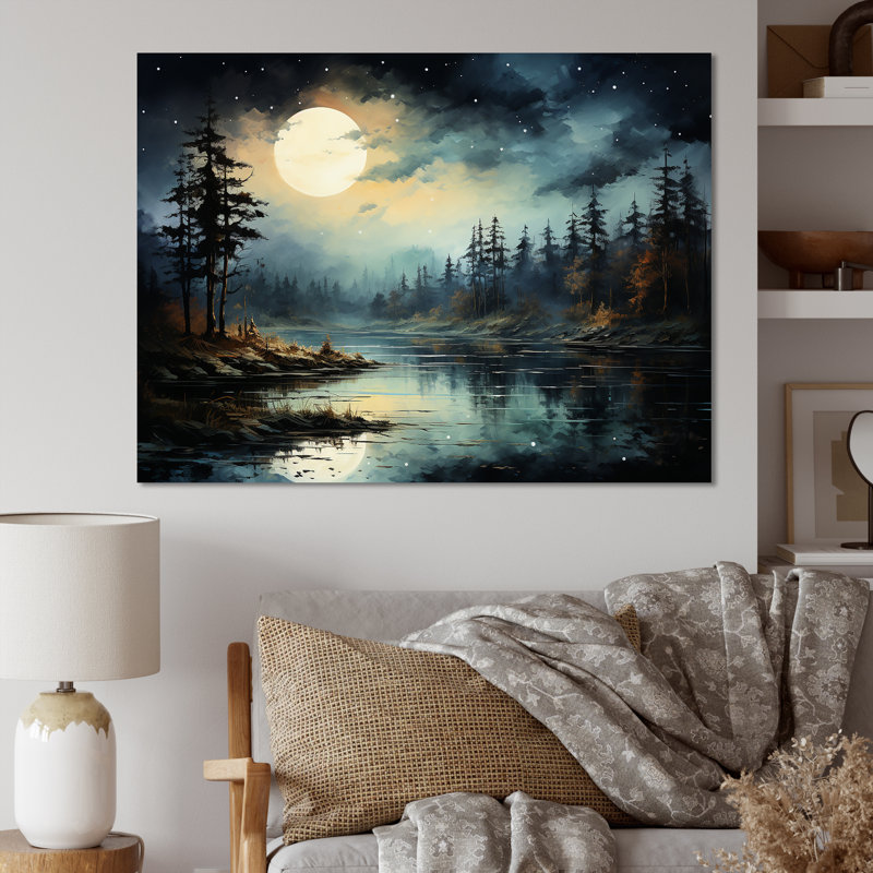 Magical Forest Moons Melody - Minimalisme, art mural, Toile tendue, H 34 po x l 44 po x P 1,5 po