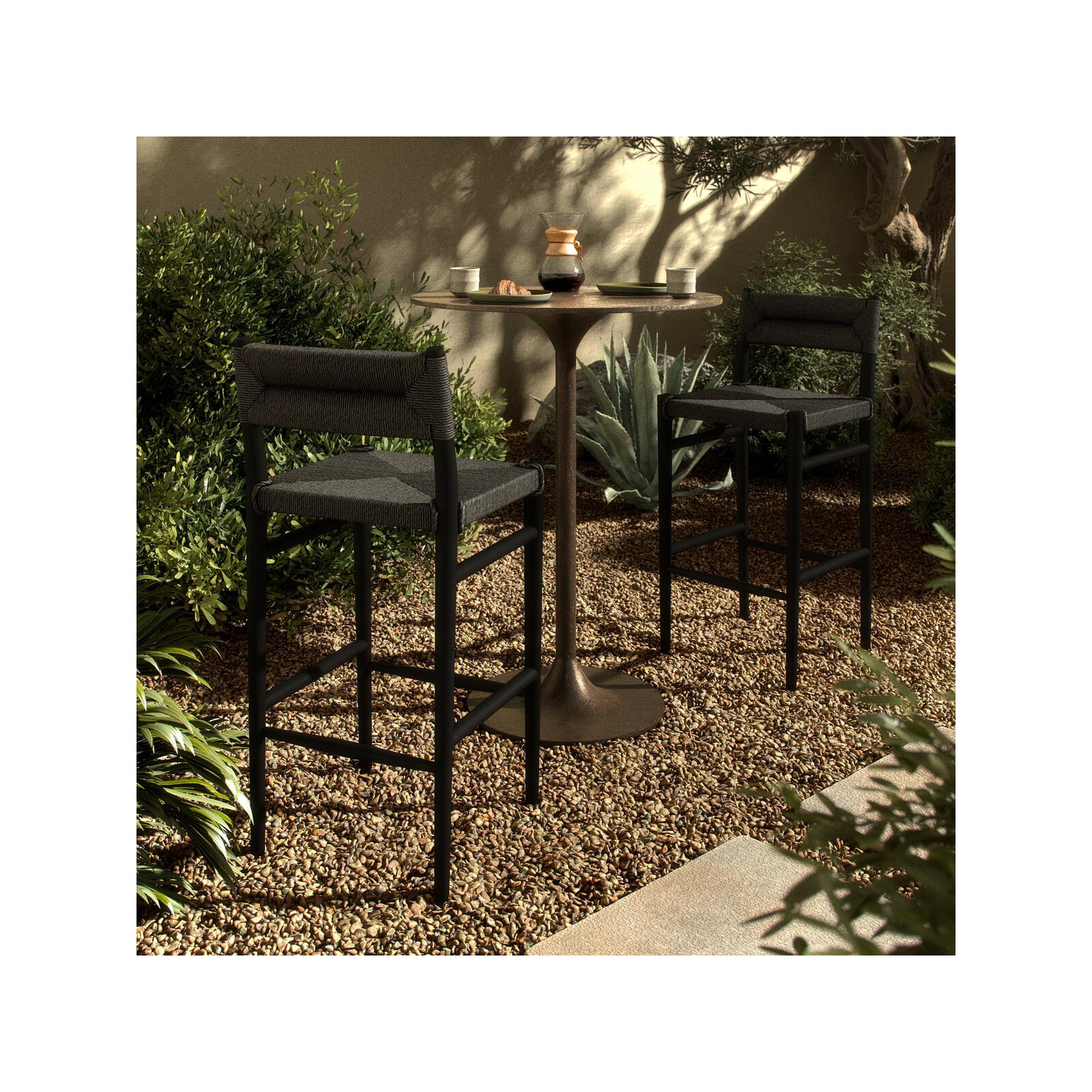 Teak Outdoor Bar Stool, 30", Black, Black