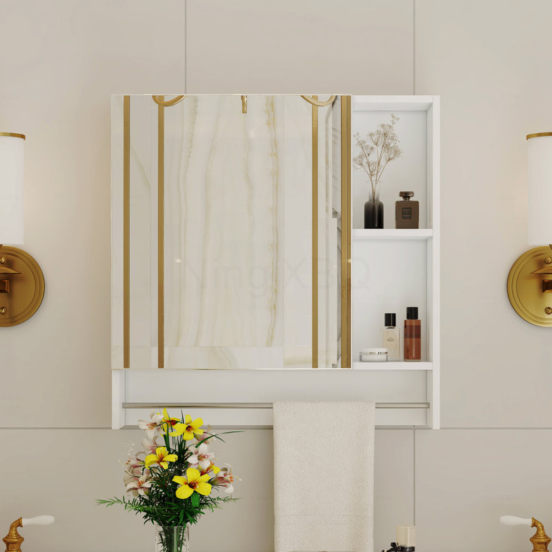 Bathroom Mirror Cabinet Wall Mounted,Medicine Cabinet,Over The Toilet Storage Cabinet With Shelves And Towel Rack, White