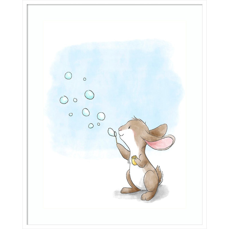 «Little Bunny Blowing Bubbles» par Circle Kids, impression sur bois encadrée, H 41 po x l 33 po