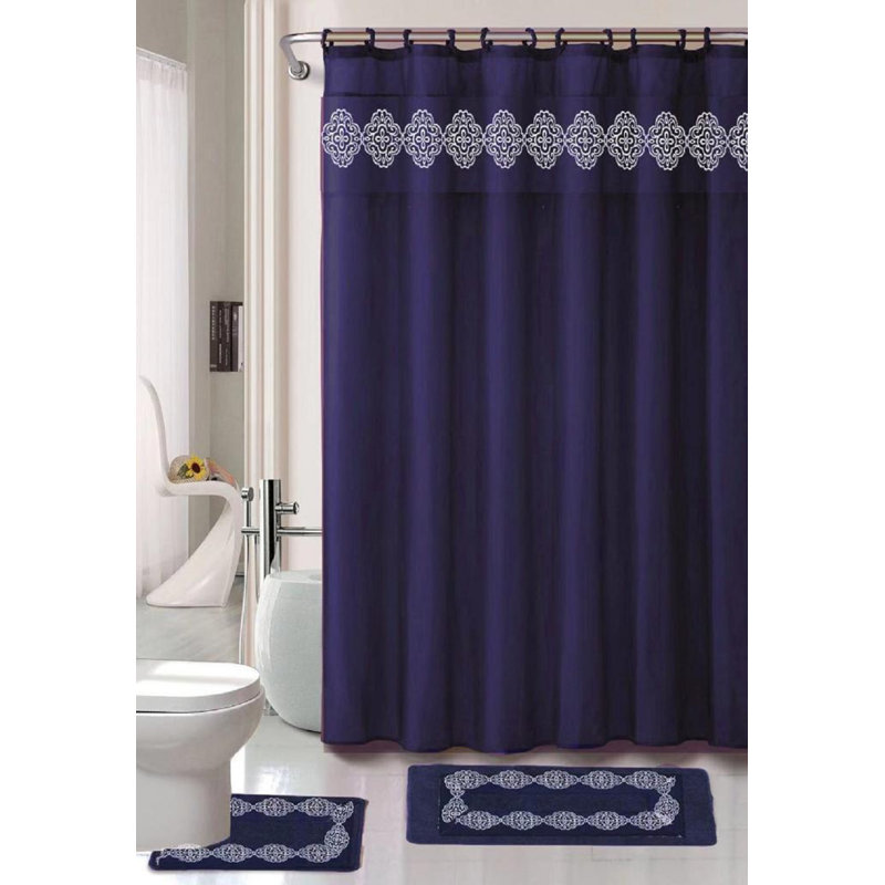 Damask Shower Curtain with Hooks Included