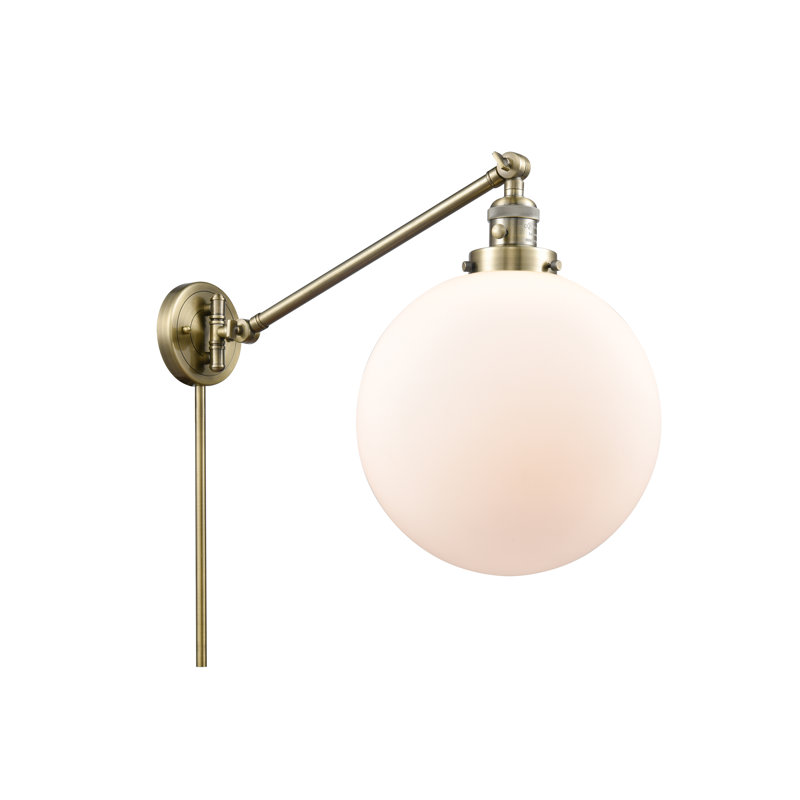 Shauna Swing Arm Sconce, Matte White, Antique Brass