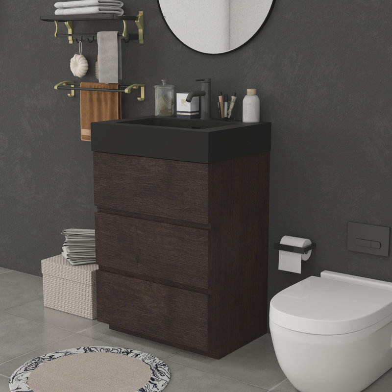 Meuble-lavabo moderne avec lavabo, Noyer, Noir
