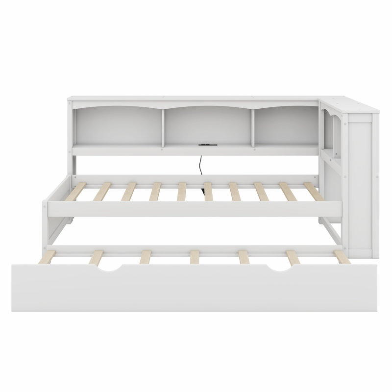 Lit de jour avec couchette, armoires de rangement et ports USB, Blanc