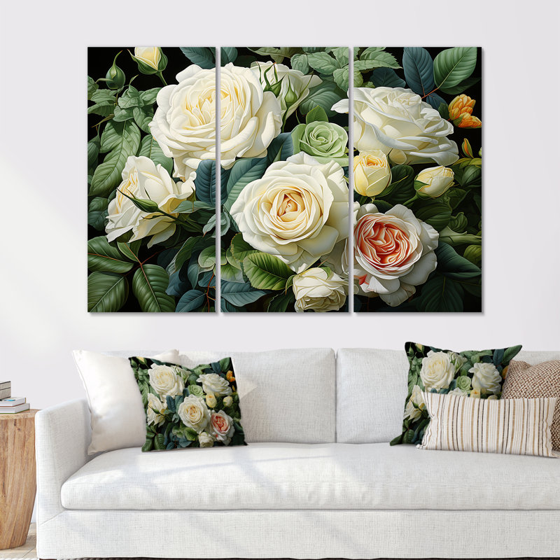 Méticuleusement rendu roses II - ensemble de reproductions d'art mural Roses, H 32 po x l 48 po x P 1 po
