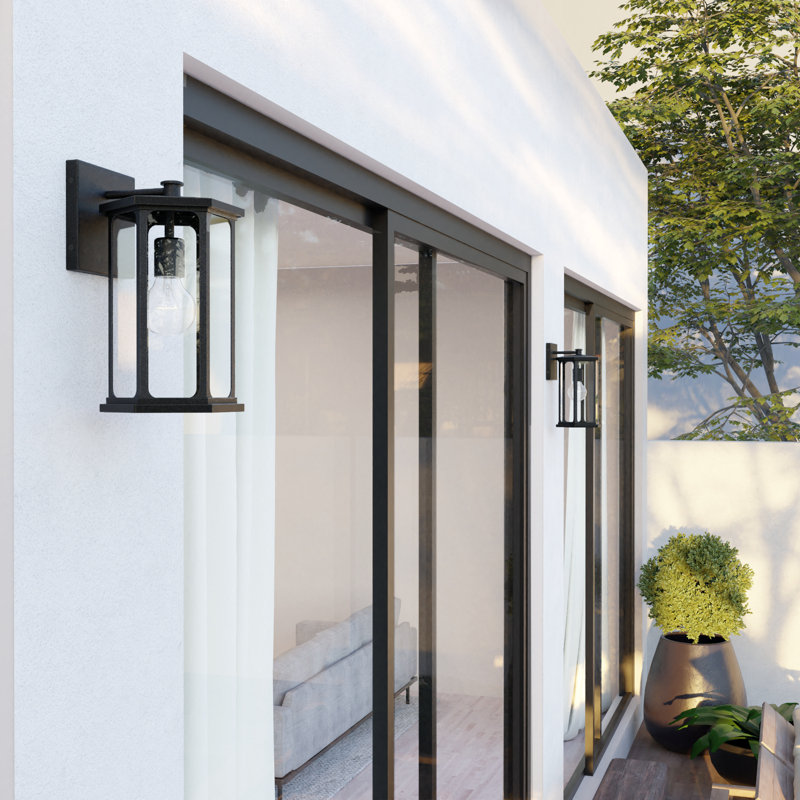 Black and Clear Glass Outdoor Wall Lantern