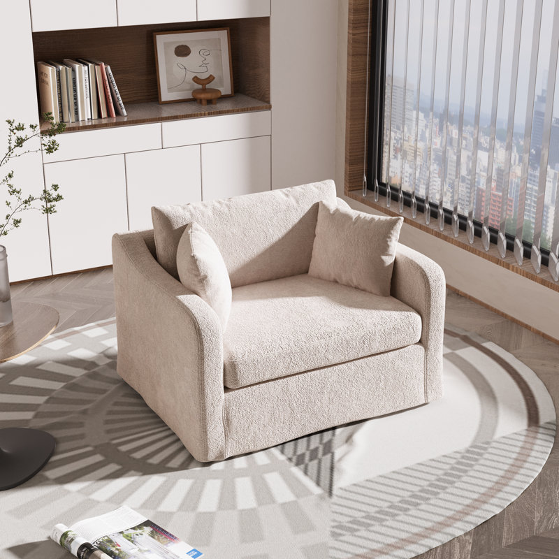 Oversized Upholstered Slipcovered Armchair Comfy Couch Sofa, Beige