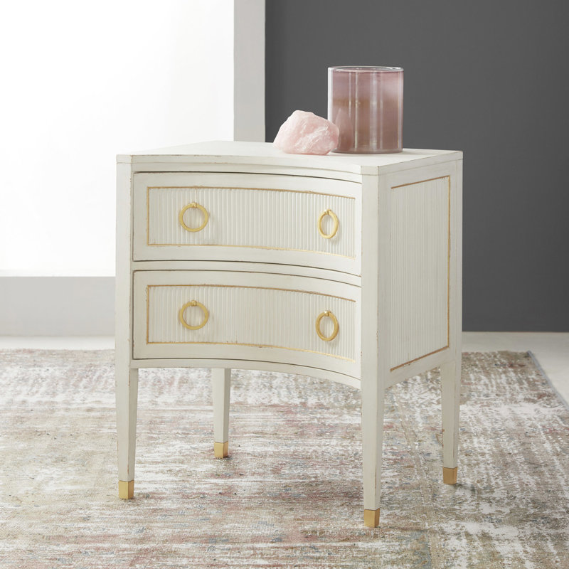 Gustavian 2 - Drawer Nightstand, White/Gold