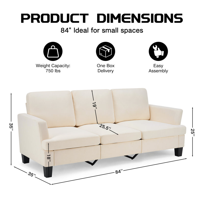 84'' Linen Upholstered 3-Seater Sofa, Beige
