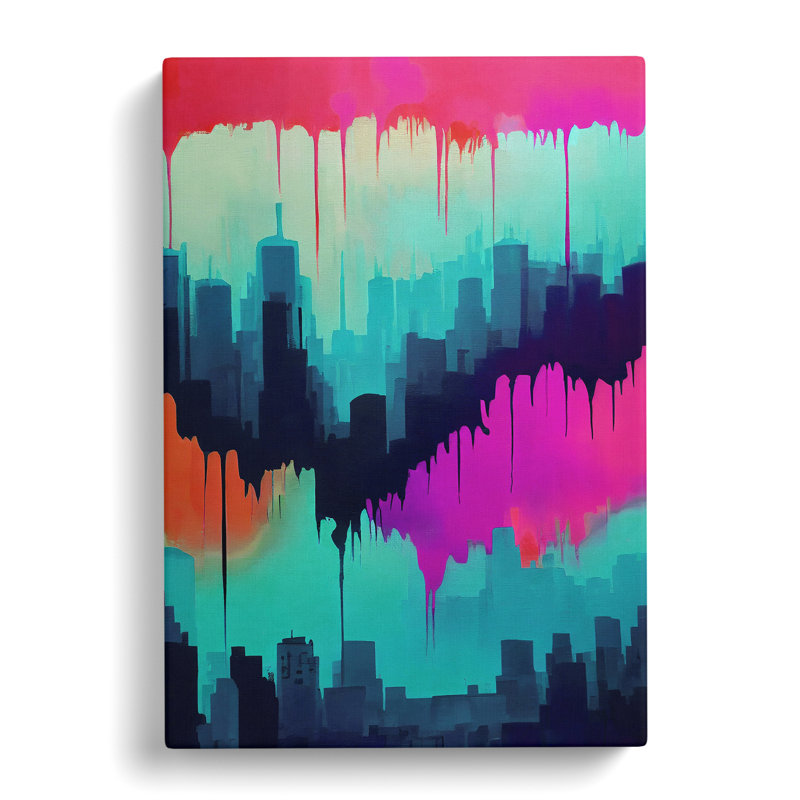 Colourful City Skyline No.2 - Painting, Wrapped Canvas, 50cm H x 35cm W x 3cm D, No Matte
