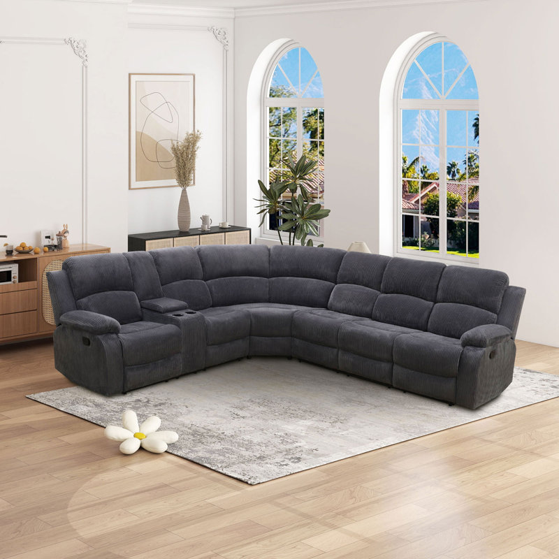 Canapé modulaire inclinable électrique 3 pièces avec porte-gobelets, Polyester gris