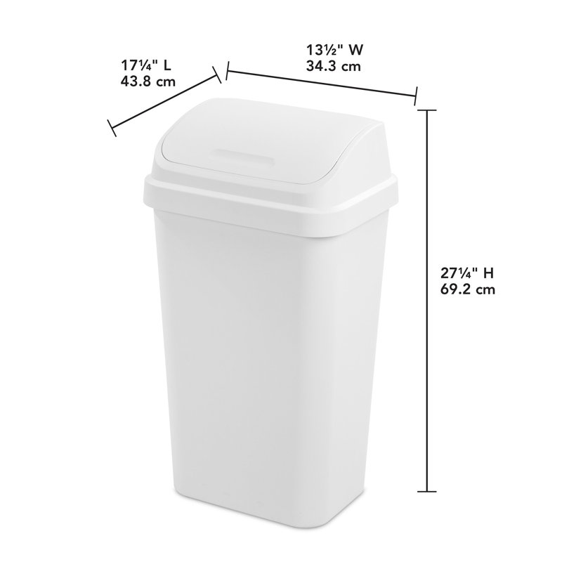 Sterilite 13 Gal Swing Top Lidded Wastebasket Kitchen Trash Can, White (8 Pack)