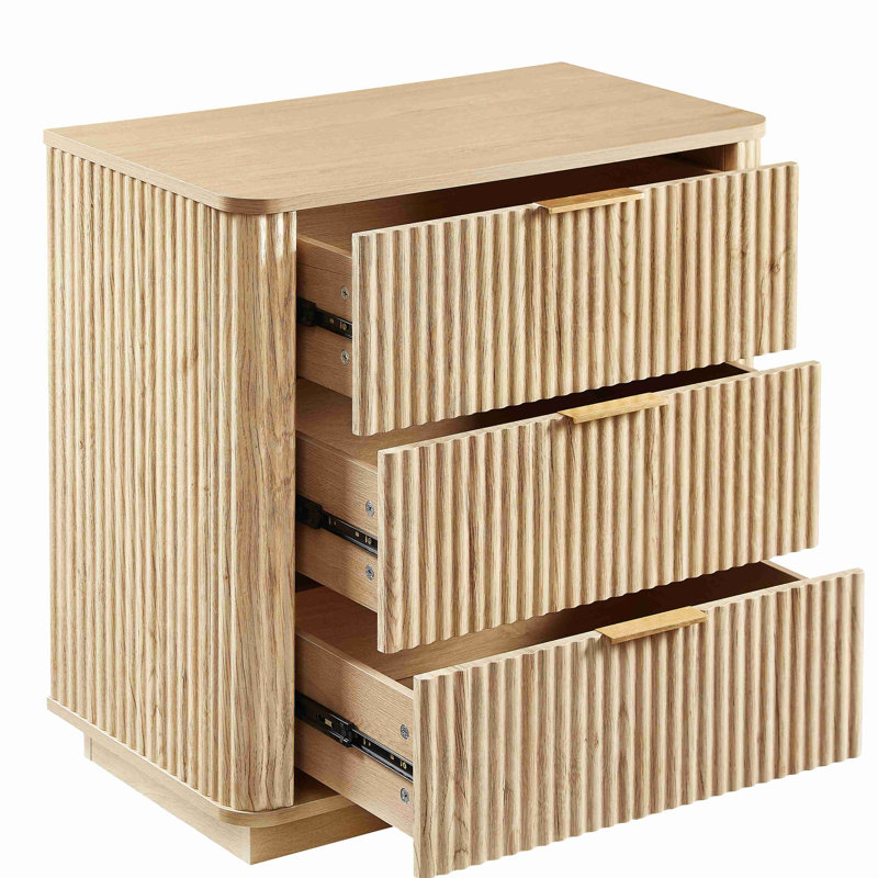 Commode 3 tiroirs, commode moderne à courbes de 27,6 po de largeur, table de chevet, rangement de tiroir en bois pour chambre à coucher, salon, couloir