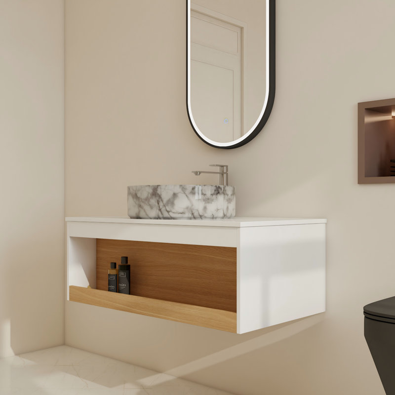 Ensemble de meuble-lavabo simple mural 36 "avec lavabo en céramique, 35", White/Gray