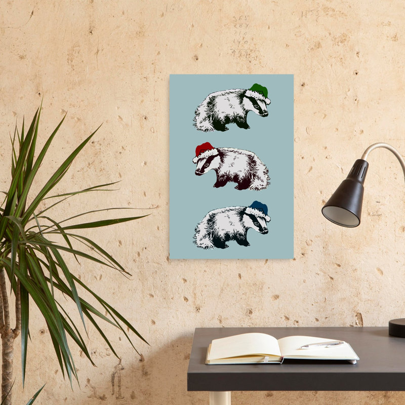 Christmas Badgers Abstract Contemporary Animal Nature Wall Art Print 1 Piece Wrapped Canvas Wall Art, 60.96cm H x 40.64cm W