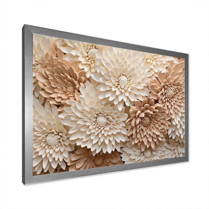 «Pure White Chrysanthemums Mosaic III», art mural sur toile Chrysanthemums, H 16 po x l 32 po x P 1 po, Cadre simple argenté