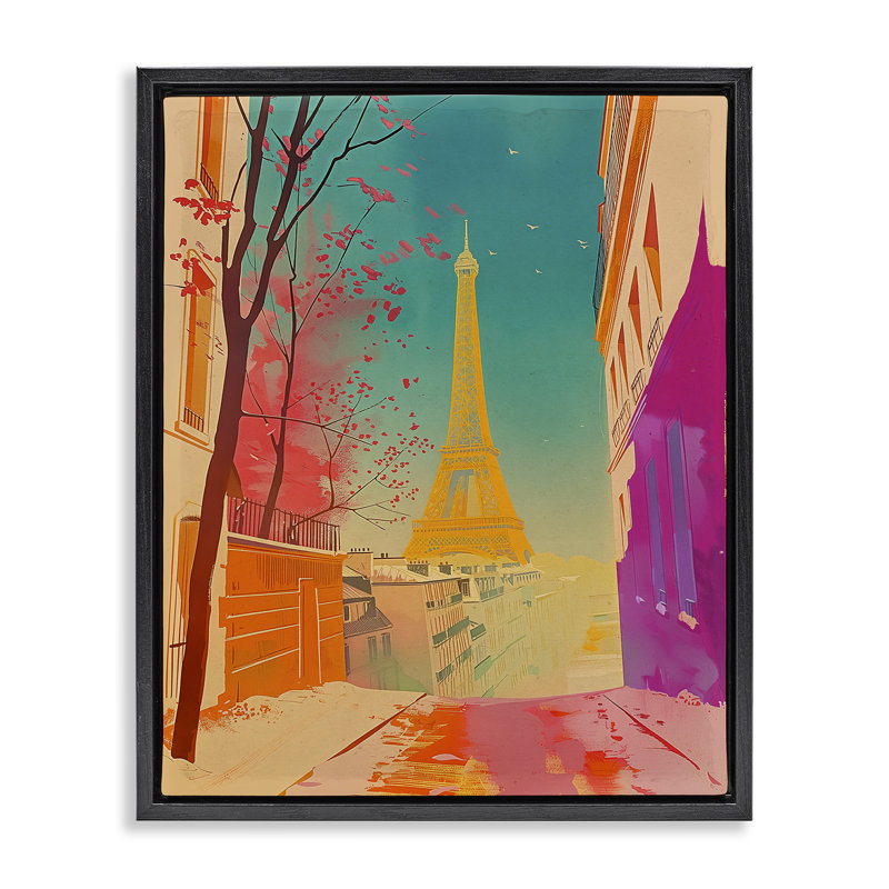Toile abstraite encadrée, "French View" par Sasha, Cadre flottant noir de jais, H 21 po x l 17 po