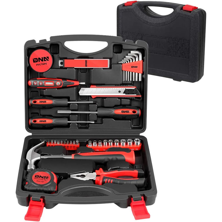 CARTMAN Tool Set General Household Hand Tool Kit with Plastic Toolbox  Storage Case Red & Black